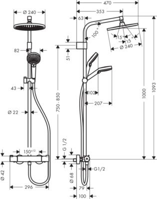 Colonne De Douche Showerpipe Crometta Varia S 240 Avec Mitigeur