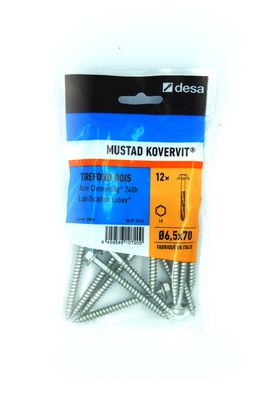 Tirefond Kovervit TH 6 5 X 70 Mm Par 12 MUSTAD 1512043