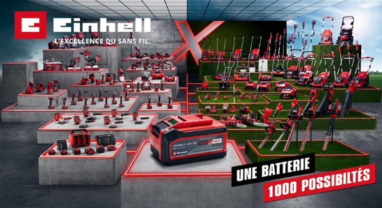 Bannière promotionnelle Einhell power x change une seule batterie pour tous vos outils
