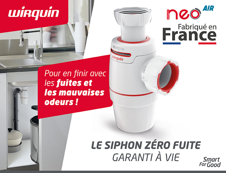 wirquin évacuation et vidage évier de cuisine neo air / siphon zéro fuite