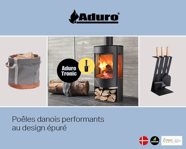 Poêle à bois, poêle à granulés, poêle hybride et accessoires de cheminée marque ADURO