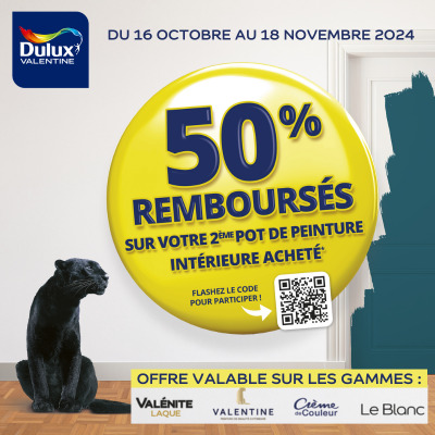 Offre de remboursement DULUX VALENTINE -50% sur le 2ème pot de peinture intérieure acheté