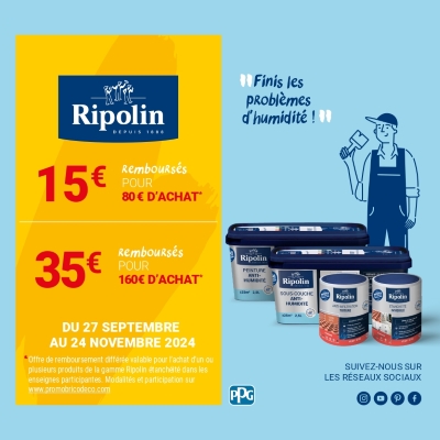 offre de remboursement pour tout achat de produits Ripolin étanchéité