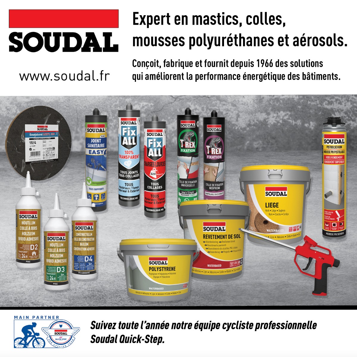 Soudal : expert en mastics, colles, mousses polyuréthanes et aérosols