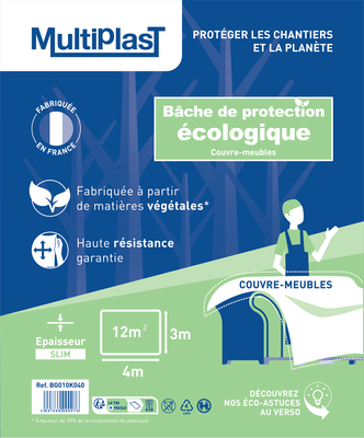 Bâche de protection biosourcée fine 4 m x 3 m - MULTIPLAST