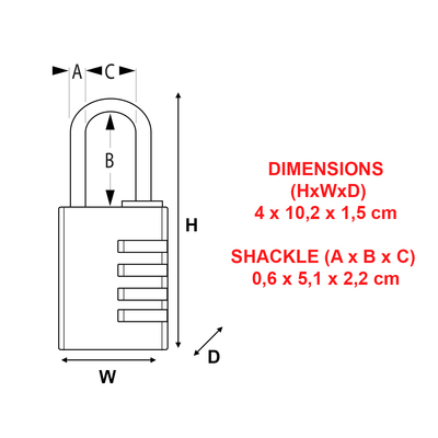 Cadenas à combinaison aluminium de couleur Largeur de corps 40 mm - Foussier