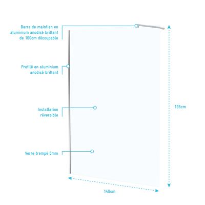 Paroi de douche Essentiel avec profilé chrome 140 x 195 cm AURLANE