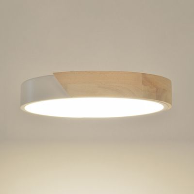 Plafonnier LED rond blanc et bois 30cm 3000k 18W Otto - COREP