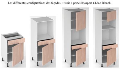 Façade de cuisine 1 porte + 1 tiroir chêne blanchi 70 x 60 cm pour meuble