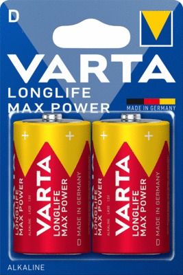 Piles alcalines max power LR20 par 2 VARTA