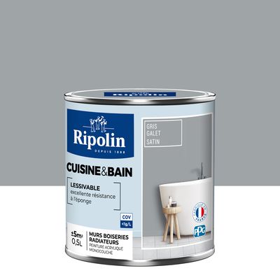 Ripolin-Peinture Cuisine et Salle de Bain-Satin-0,5L-Gris Galet