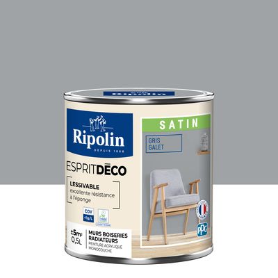 Peinture Intérieure Couleur - Satin - 0,5L - Gris Galet - RIPOLIN