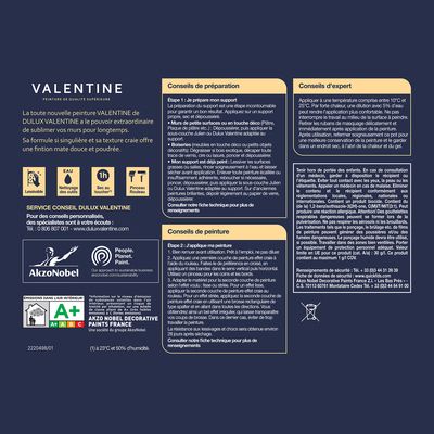 Peinture Valentine Mat Velouté Éclat d'Albâtre 1 L - DULUX VALENTINE