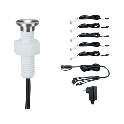 Spots encastrables extérieur LED blanc chaud IP67 5x0,22W 5x1,8 lumen 24V Kit de démarrage - MicroPen Plug & Shine PAULMANN