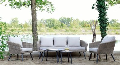 Salon de jardin détente Magnolia pour 5 personnes en aluminium et en rattan