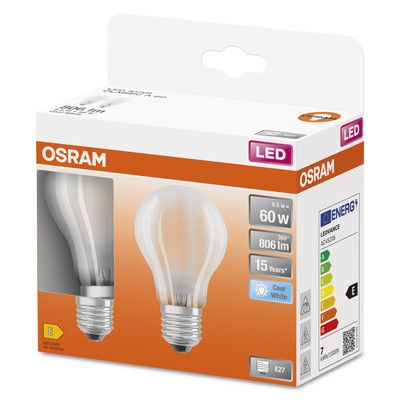 Ampoules LED standard dépoli E27 7 W = 806 lumens blanc neutre Retrofit Classic par 2 OSRAM