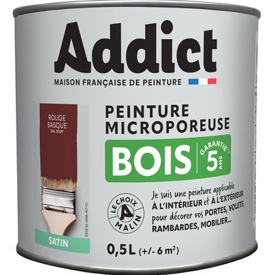 ADDICT Peinture Bois Satin 0.5 L rouge basque Ral 3009