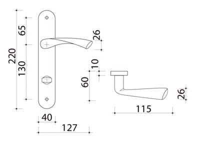 Poignée de porte Léa ensemble entraxe 195 mm aluminium mat à condamnation ALPERTEC