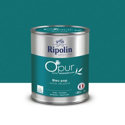 Peinture O'PUR Satin BLEU POP 2L - RIPOLIN