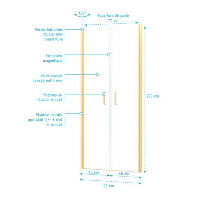 Portes de douche Saloon Gold 90x200 cm AURLANE