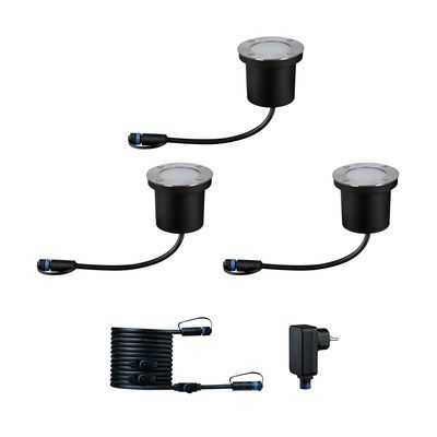 Spots encastrables extérieur LED blanc chaud IP67 3x4,5W 3x180 lumens 24V Kit de démarrage - Floor Plug & Shine PAULMANN