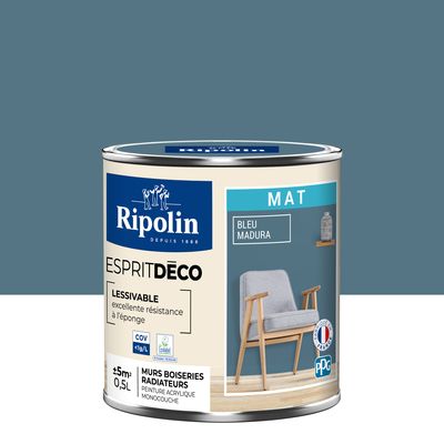 Peinture Intérieure Couleur - Mat - 0,5L - Bleu Madura - RIPOLIN