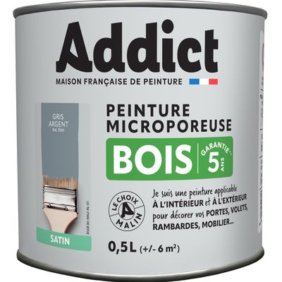 ADDICT Peinture Bois Satin 0.5 L gris argent Ral 7001