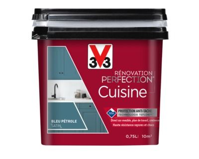 Peinture de rénovation cuisine finition satinée bleu pétrole 750 ml V33