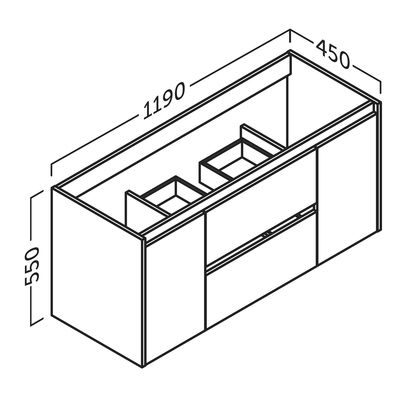 Caisson 120 cm 2 tiroirs + 2 portes Thana anthracite mat