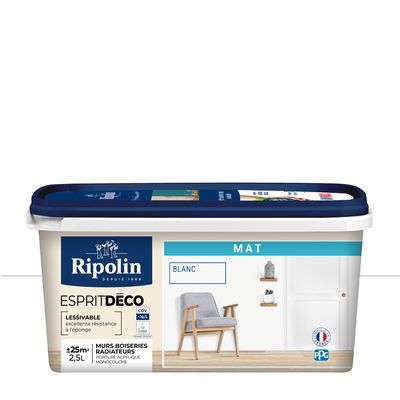 Peinture Intérieure Couleur - Mat - 2,5L - Blanc - RIPOLIN