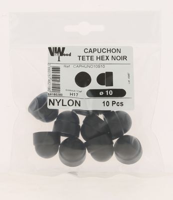 Capuchons tête hexagonale plastique noir M10 par 10 VISWOOD