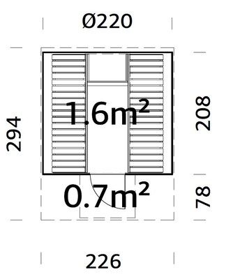 Sauna rond ANITA 1,6+0,7m2 PALMAKO