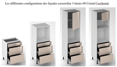 Façade de cuisine 1 tiroir + 2 casseroliers 60 cm Cristal cashmire pour meuble