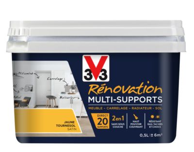 Peinture de rénovation multisupports finition satinée jaune tournesol 500 ml V33