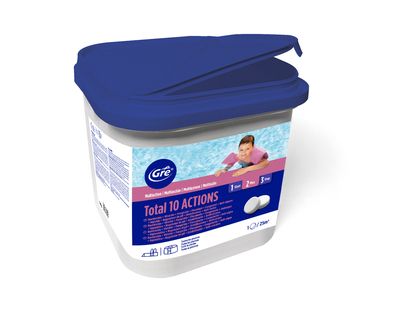 Traitement de piscine total 10 actions en galet de 250 gr 5 Kg GRE