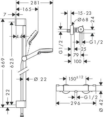 Ensemble douche avec mitigeur thermostatique Crometta Vario HANSGROHE