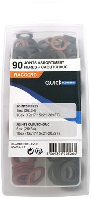 Assortiment de 90 joints fibres + caoutchouc QUICK PLOMBERIE