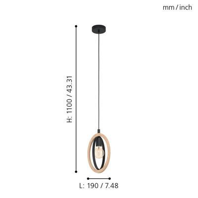 Suspension bois noir E27 40W Ø16 cm BASILDON - EGLO