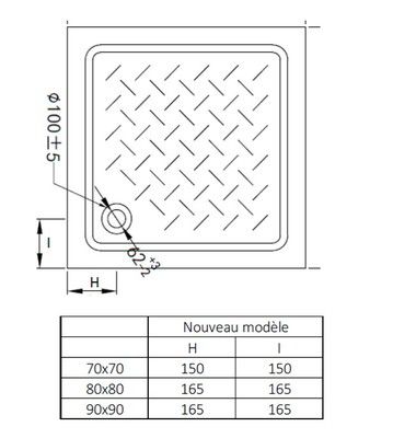 Receveur de douche carré à poser céramique 10 x 90 x 90 ONDEE