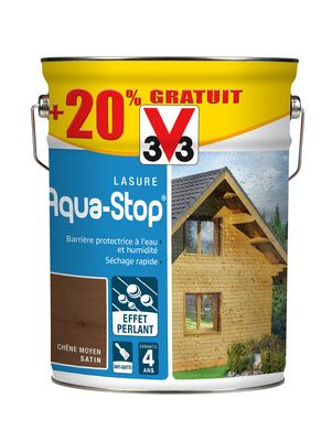 Lasure bois Aqua-Stop® protection intérieure et extérieure chêne moyen 5 l + 20 % V33