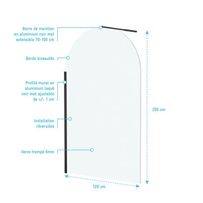 Paroi de douche Arcade noir 120x200 cm AURLANE