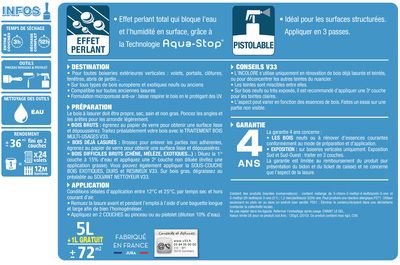 Lasure bois Aqua-Stop® protection intérieure et extérieure pin Oregon 5 l + 20% V33