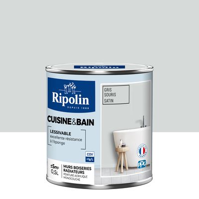 Ripolin-Peinture Cuisine et Salle de Bain-Satin-0,5L-Gris Souris