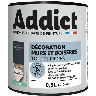 Peinture décoration Murs et Boiseries SATIN 0.5 L Gris Anthracite - ADDICT