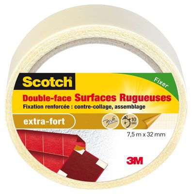 Adhésif Scotch double-face rugueuse 7.5 m x 32 mm - SCOTCH