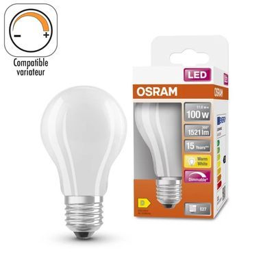 Ampoule LED E27 dépolie variable 100 W=1521 lumens blanc chaud OSRAM