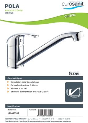 Robinet de cuisine Chrome Pola - EUROSANIT