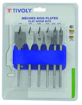 Mèches bois plates de 10 à 25 mm par 6 TIVOLY