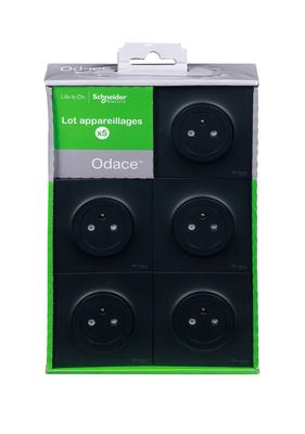 5 prises affleurantes 2 pôles + terre complètes anthracite - Odace SCHNEIDER ELECTRIC