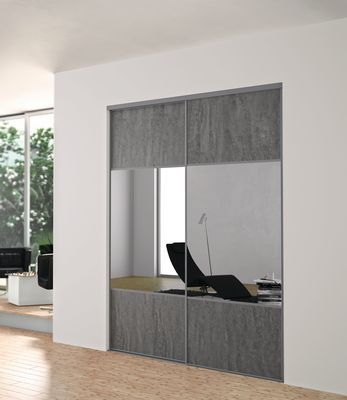 Porte de placard coulissante partitionnée en 3 gris béton et profil gris H 2,50 m x L 0,614 m YKARIO